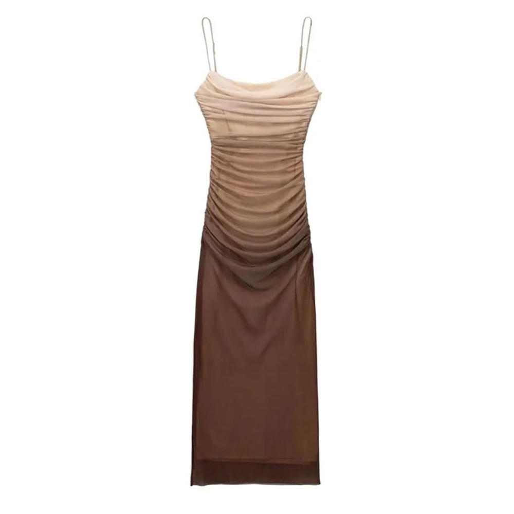 Commense Gradient Brown Spaghetti Strap Midi Dress